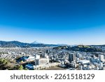 Cityscape of Shizuoka city and Mt.Fuji in winter