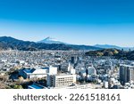 Cityscape of Shizuoka city and Mt.Fuji in winter