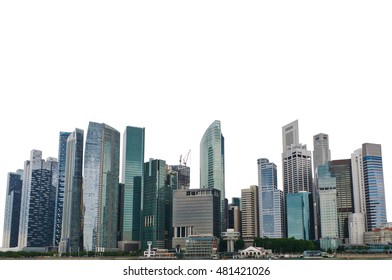 Cityscape Of Singapore City Isolated On White Background. Landscape Of Singapore Business Building.