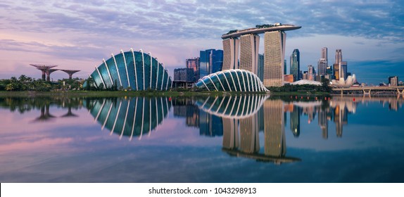 Cityscape Of Singapore City On Morning Sunrise