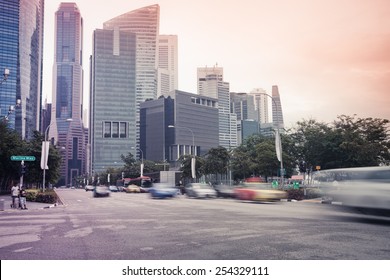 Cityscape Of Singapore, No Traffic On The Road