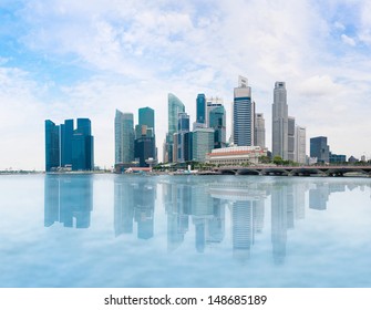 Cityscape Skyline Of Business District And Marina Bay In Day, Singapore 