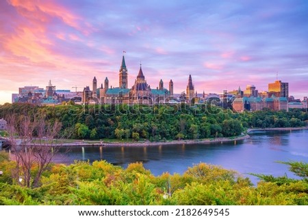 Cityscape skyline of Canada with Parliament hill in downtown Ottawa at sunset