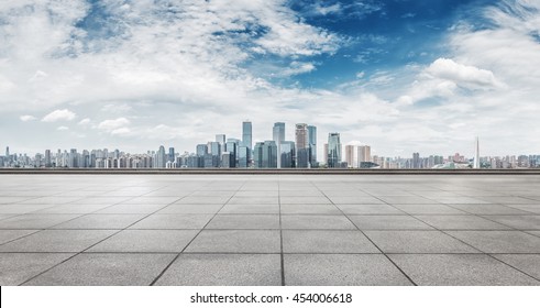 cityscape and skyline of chongqing in cloud sky on view from empty floor - Shutterstock ID 454006618