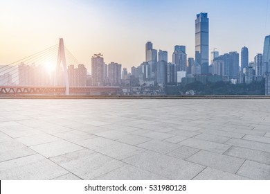 cityscape and skyline of chongqing in cloud sky on view from empty floor 