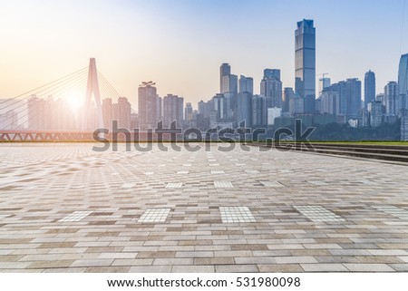 cityscape and skyline of chongqing in cloud sky on view from empty floor 
