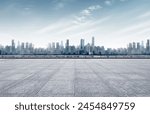 cityscape, skyline and cloud sky on view from empty floor