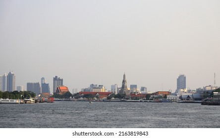 Cityscape skyline at the downtown area of BANGKOK THAILAND with beautiful sky river front view.