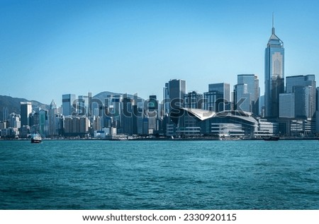 Cityscape and skyline at Victoria Harbour in Hong Kong city 
