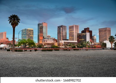 Cityscape skyline view of office buildings and apartment condominiums in downtown Phoenix Arizona USA