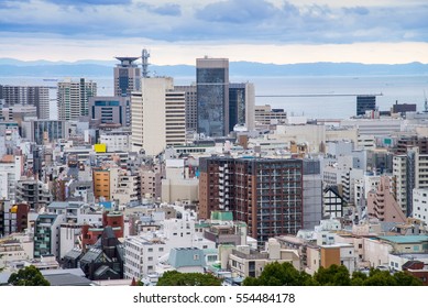 Cityscape And Skyscrapers Of Kobe In Fog Winter, Skyline Of Kobe, Office Building And Downtown Of Kobe Bay, Japan, Kobe Has Been An Important Port City.