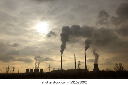cityscape smokestack pipe factory, pollution in the city