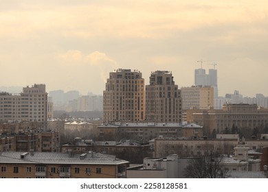 Cityscape of the Southwestern district of the city of Moscow - with new and old buildings and residential complexes - on a cold winter day. - Shutterstock ID 2258128581