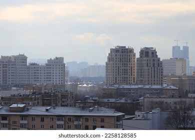 Cityscape of the Southwestern district of the city of Moscow - with new and old buildings and residential complexes - on a cold winter day. - Shutterstock ID 2258128585