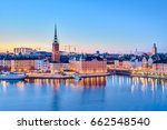 Cityscape of Stockholm city at night in Sweden.