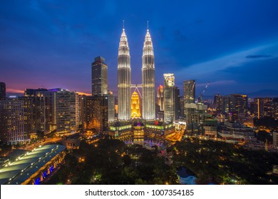 Cityscape Of Tower And Building In Kuala Lumpur City With Garden On Night Time, Kuala Lumpur, Malaysia