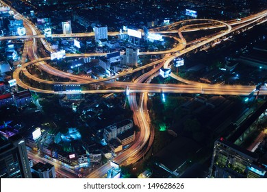 Cityscape traffic night, Bangkok bird eye view
