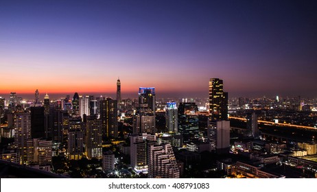 Cityscape, Urban And Street In The Night Or Twilight.