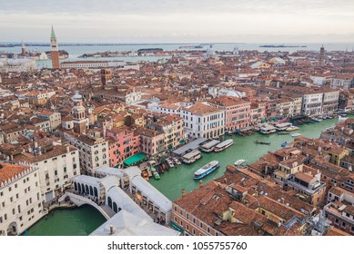 Cityscape Of Venice At Evening Time. Aerial View