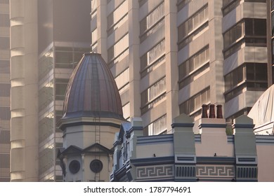 Cityscape Of A Victorian Building And Office Towers With Bush Fire Smoke Haze In Sydney City