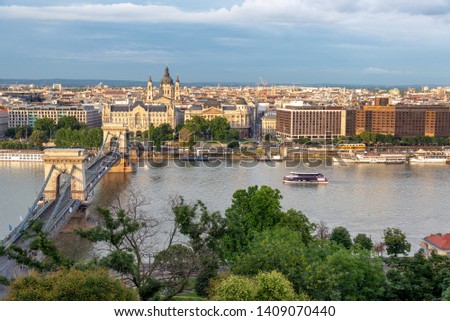 Similar – Image, Stock Photo View of Szechenyi Bridge and St. Stephen Cathedral in Budapest