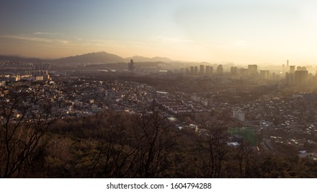 Cityscape View With Mountains From N Seoul Tower, Soeul, South Korea