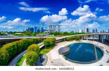 Cityscape View Of Singapore From Marina Barrage Park Singapore