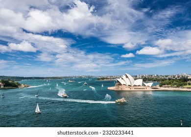 Cityscape  and yachts in the sea in Australia