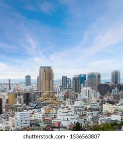 Cityscapes And Skyscrapers Of Kobe In Fog Winter, Skyline Of Kobe, Office Building And Downtown Of Kobe Bay, Japan, Kobe Has Been An Important Port City.