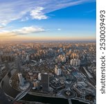 A cityspace of Tianjin with its beautiful skyscrapers during the sunrise in China