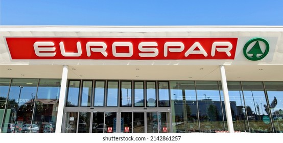 Cividale Del Friuli, Italy. March 23, 2022. Eurospar Logo And Brand Name Over The Entrance Of Town Store . It Is Part Of The Spar Multinational Dutch Group, One Of The Largest Food Retail Store Chains