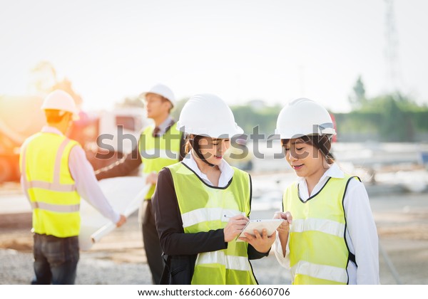 Civil Engineer Construction Site Worker Checking Stock Photo Edit Now 666060706