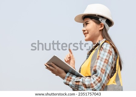 Civil Engineer Hispanic smiling with Constuction backgrounds, Success in target of project goal working asia woman buetifull worker.