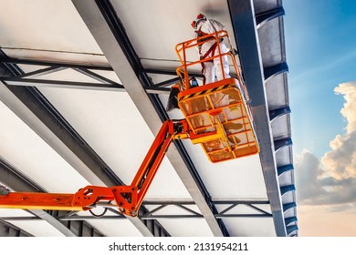 Civil engineer inspection under bridge construction by car lift at sydney city  australia