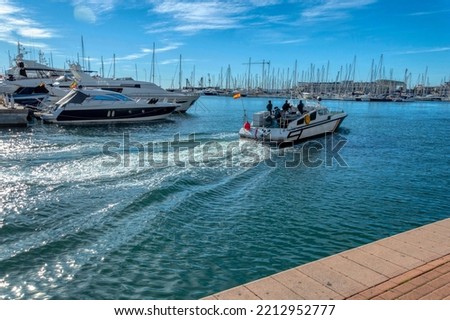 A Civil Guard boat patrolling the port of Alicante, Spain, on a  day in December