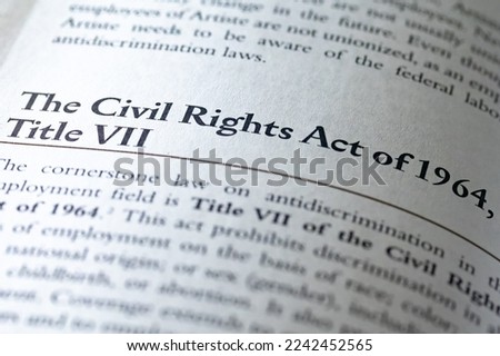 Civil Rights act of 1964 title vii written in business ethics textbook Foto stock © 