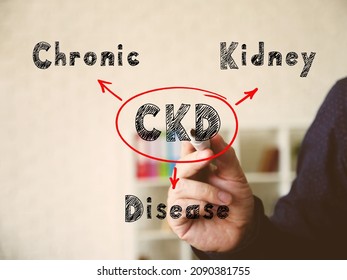  CKD Chronic Kidney Disease inscription. Young bussines man in a suit writing on an background.