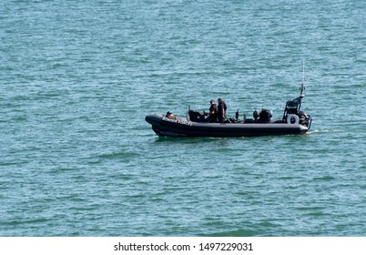 Clacton   United Kingdom 23 August  2019  -:  Inflatable Border Patrol Boat 

	

	

	

	

