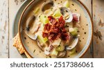 Clam Chowder: Rich and creamy clam chowder with tender clams, potatoes, and celery, offering a comforting and hearty seafood soup that