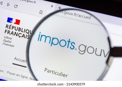 Clamart, France, April 8, 2022: Detail of the French government website "Impots.gouv.fr" allowing you to file your tax return, calculate and pay your taxes online