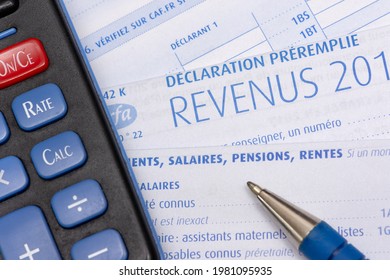 Clamart, France - March 21, 2019: Taxes : French Prefilled Income Tax Return With The Salaries, Wages, Pensions And Annuities Page