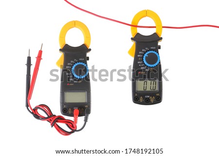 Clamp Amp meter for electrical tester that combines a voltmeter with a clamp type current meter multi-functional isolate on white background. clipping path 
