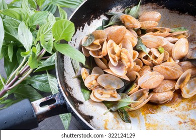 Clams Fried Chili In Pan . Thai Food