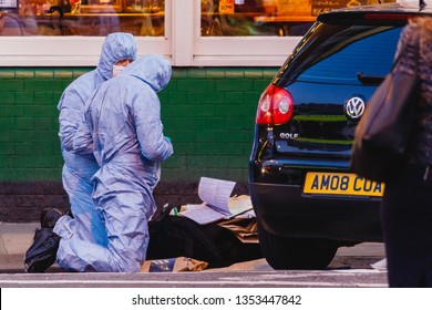 Clapham Common, London - 29 March 2019: Stabbing Scene At Clapham Park Road Near The Clapham Common Underground Station. One 40 Years Old Man Died At The Scene.