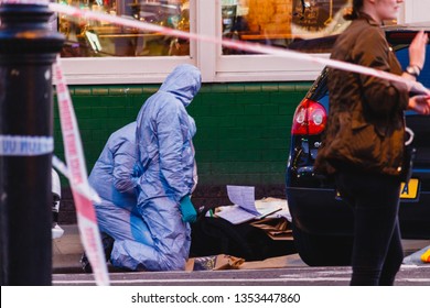 Clapham Common, London - 29 March 2019: Stabbing Scene At Clapham Park Road Near The Clapham Common Underground Station. One 40 Years Old Man Died At The Scene.