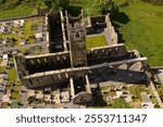 Claregalway Friary. Galway, Ireland. Wide angle aerial on a sunny day.	