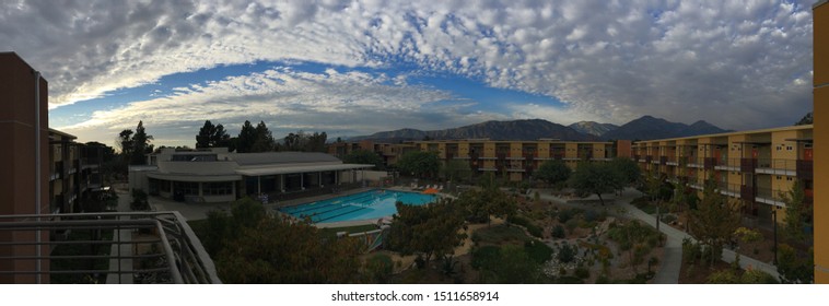 Claremont, CA - October 25th, 2015: Pitzer College Panorama Of Freshman Dorms And Pool