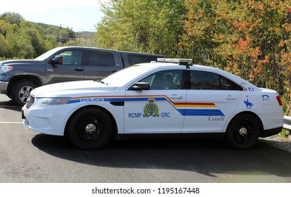 Clarenville Newfoundland Canada - Oct. 03, 2018 - Royal Canadian Mounted Police RCMP Cruiser Car Located At RCMP Detachment In Clarenville Newfoundland & Labrador