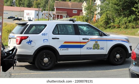 Clarenville Newfoundland And Labrador - Sep. 09, 2022 - A Royal Canadian Mounted Police RCMP SUV Cruiser Parked In Front Of The Provincial Court House In Clarenville.