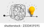 Clarifying complex ideas theme with light bulb - Flat lay